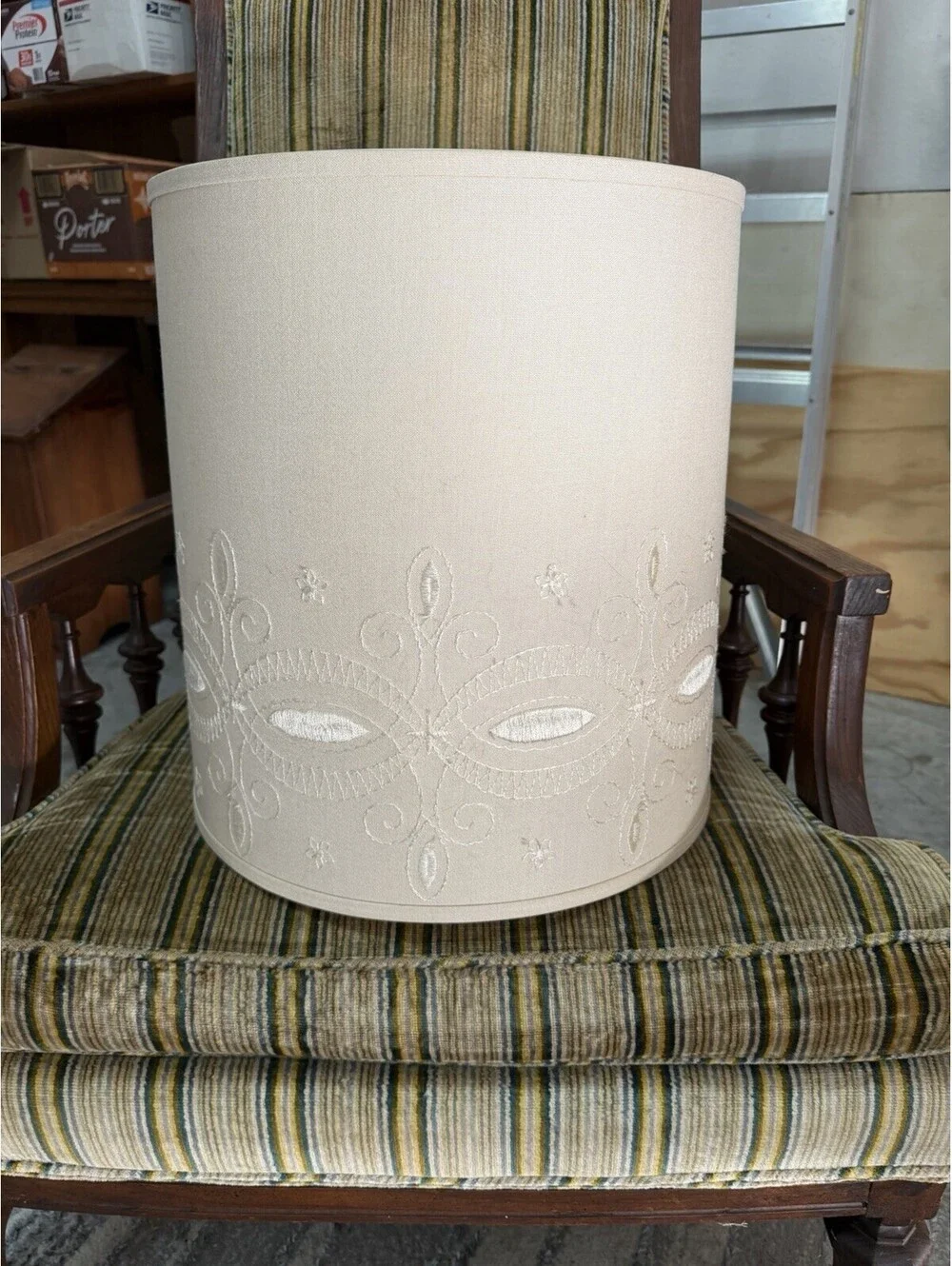 Vtg Embroidered Drum Lampshade Crewel Needlework